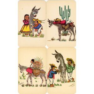 Set Of 4 Vintage Mexican Postcards With Children & Donkeys Ammex Asociados #1671